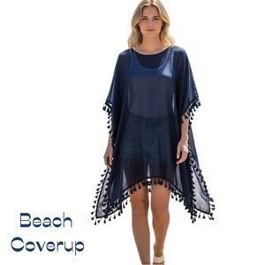 Adreamly Sheer Navy Beach Cover Up With Tassels NWOT One Size